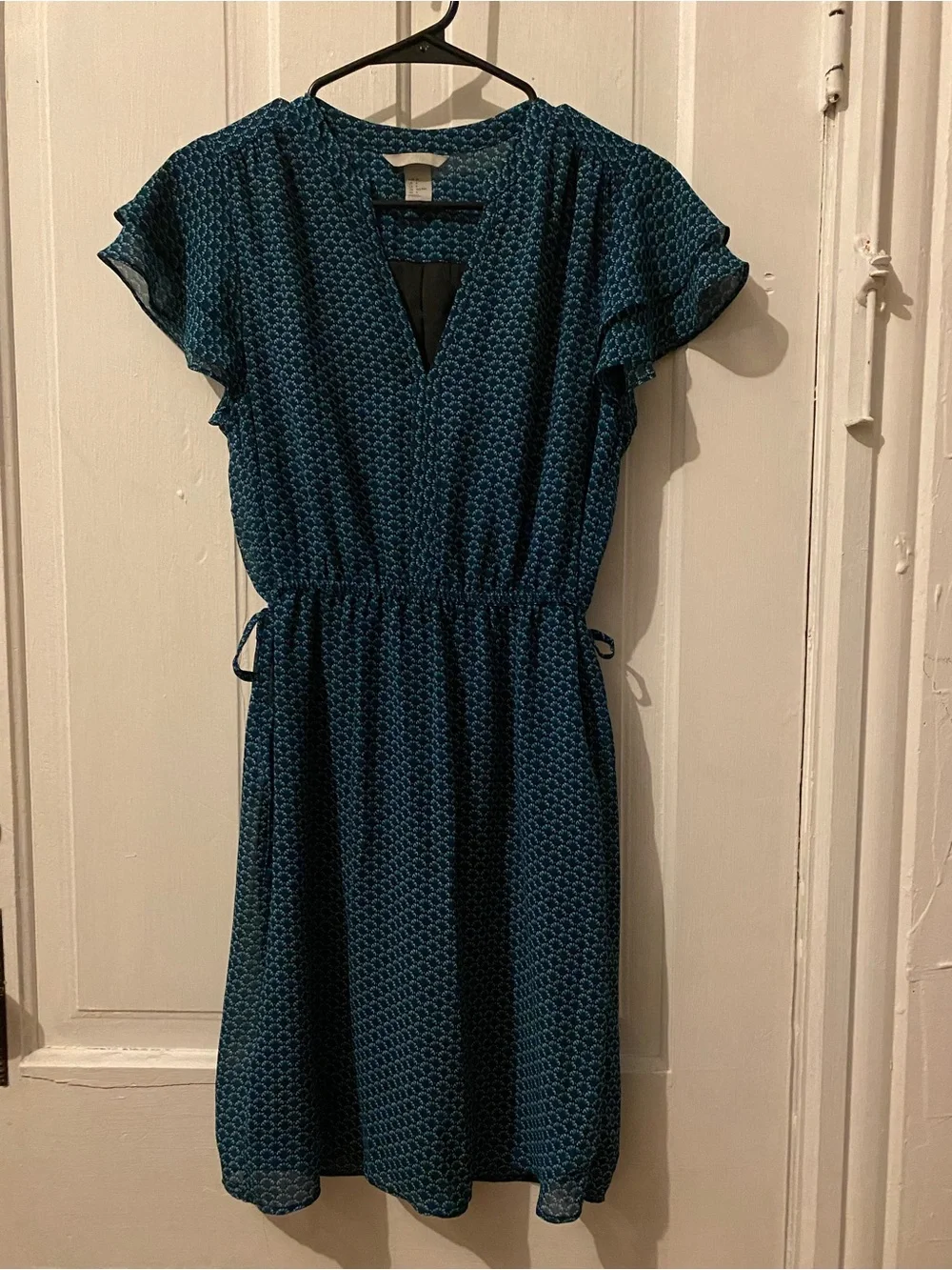 H&M Teal Patterned Flutter Sleeve Dress